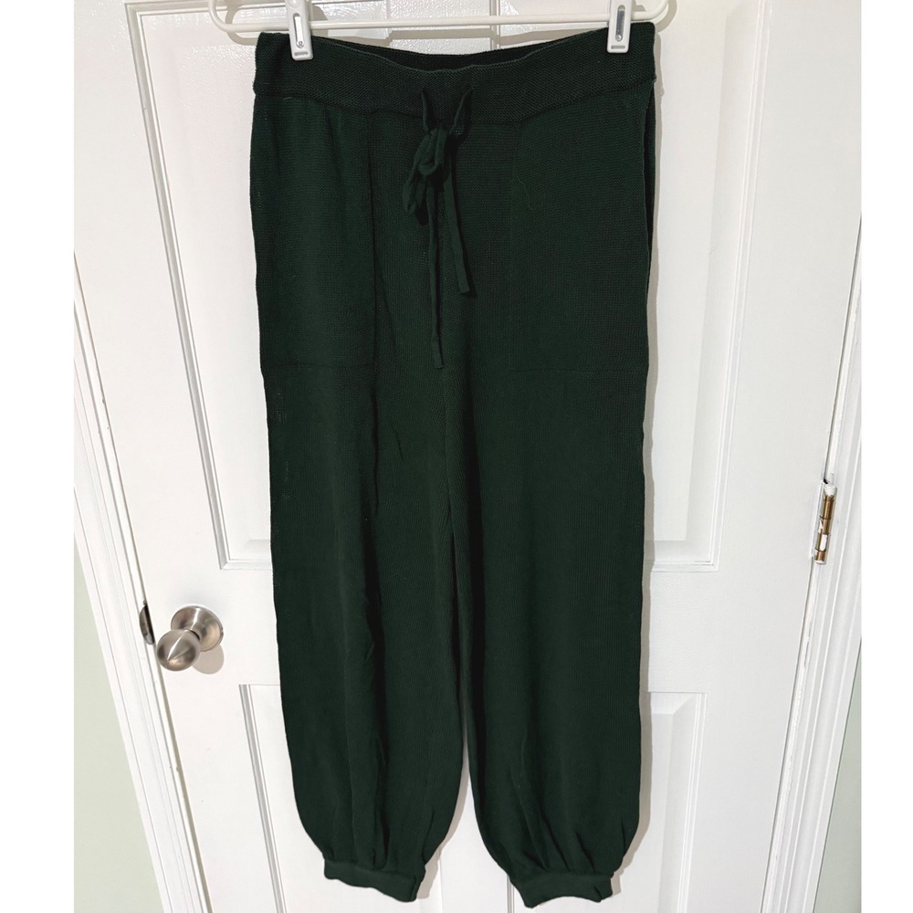 Free People Beach Knit Jogger Pants Forest Green Drawstring Waist M OB1069502